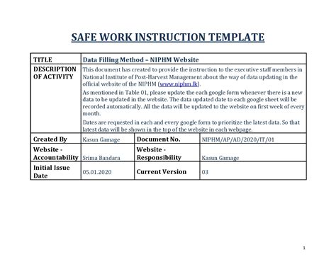 Construction Work Instructions Template