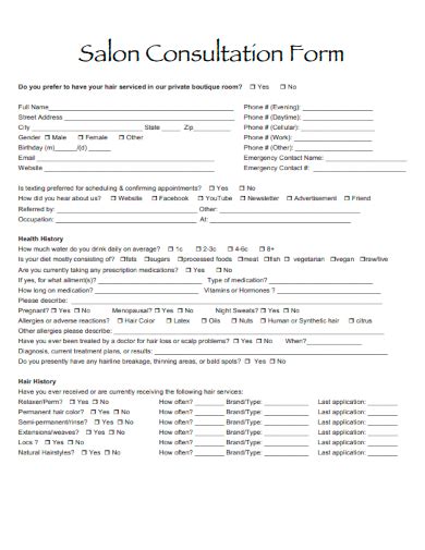 Consultation Form Template for Salons