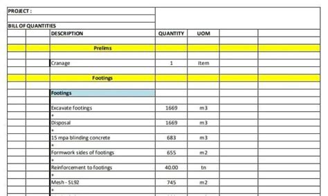 Create Material Take Off Sheet Excel Template