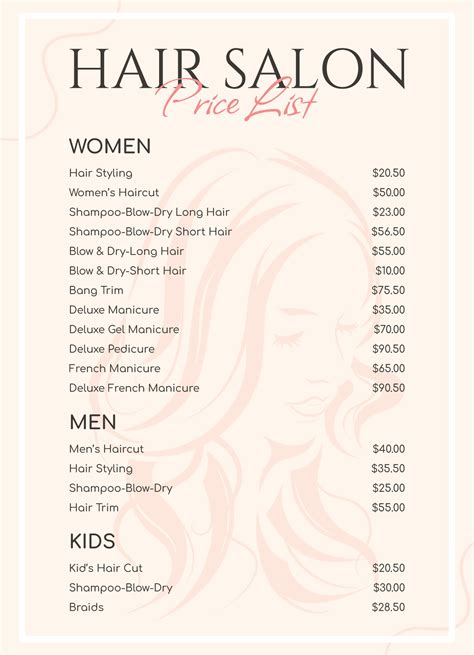 Create Salon Price List Template