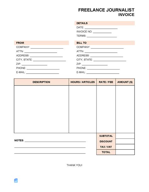 Creating a freelance journalist invoice template