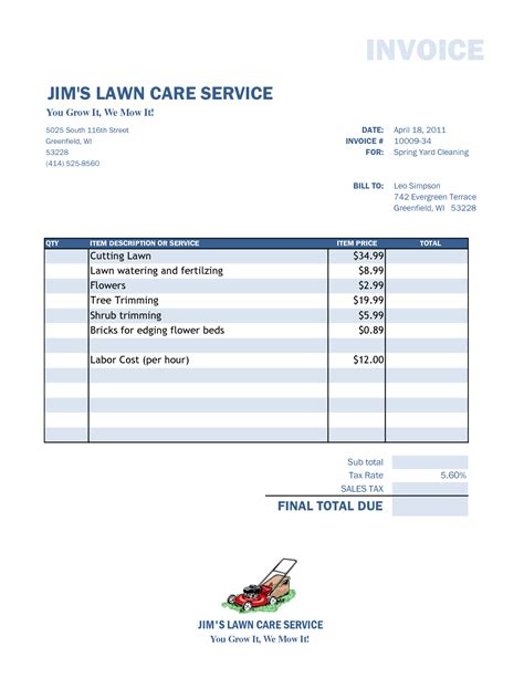 Creating a Lawn Care Invoice Template Editable