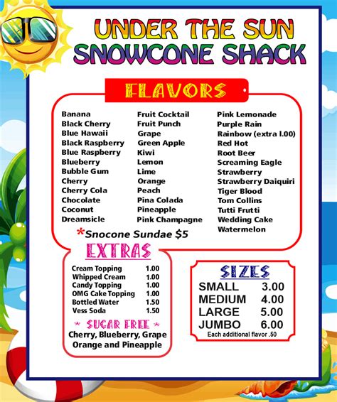 Creating a snow cone menu template