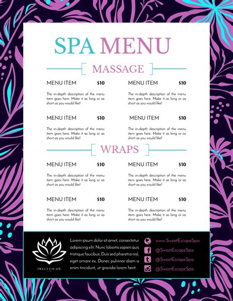 Creating Esthetician Spa Menu