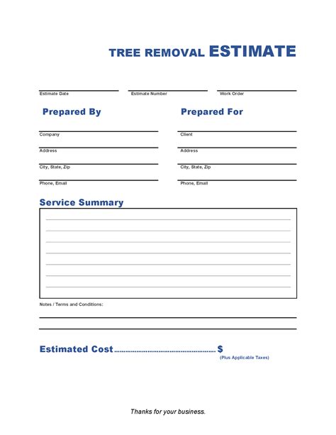 Creating Tree Removal Estimate Template