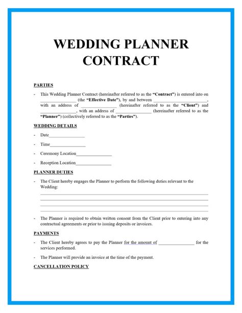 Creating a Wedding Planner Contract Template Printable