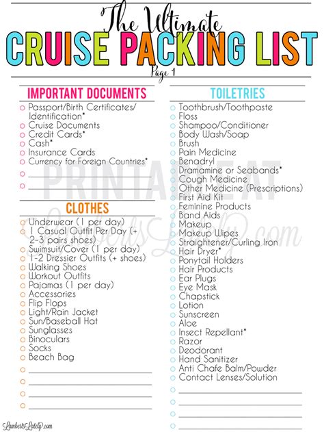 Cruise Checklist Printable