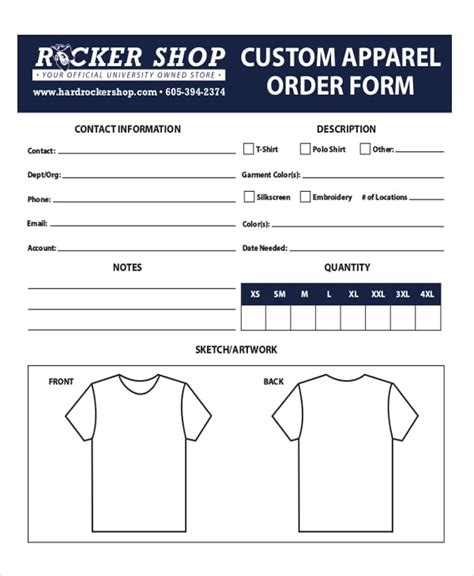 Custom Apparel Order Forms