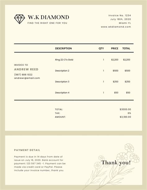 Custom Jewelry Invoice Sample