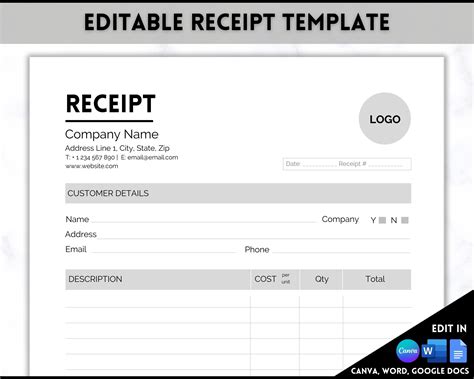 Custom Receipt Template Example