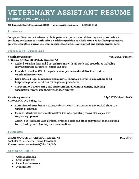 Custom Vet Tech Resume