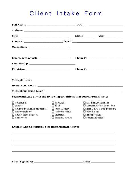 Customer Intake Form Template