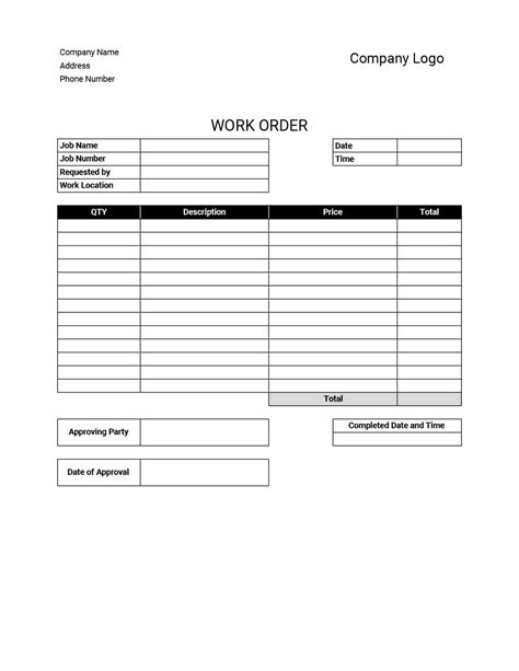 Customer service work order template example