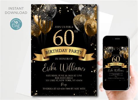 Customizable 60th Birthday Invitation Templates