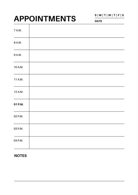 Customizable appointment sheet template