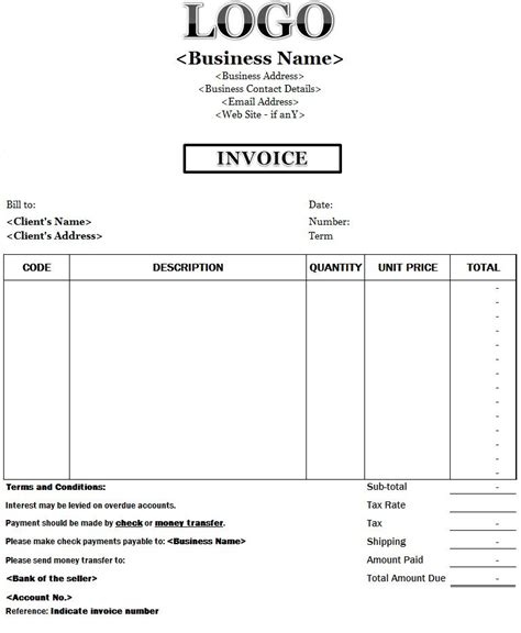 Customizable Bill Template