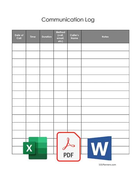 Customizable Communication Log Template