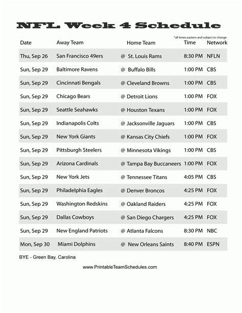 Customizable NFL Schedule