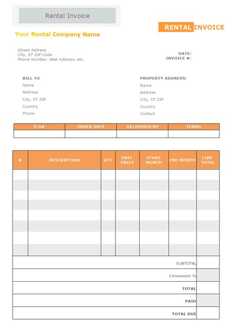 Customizable Rental Invoice Template