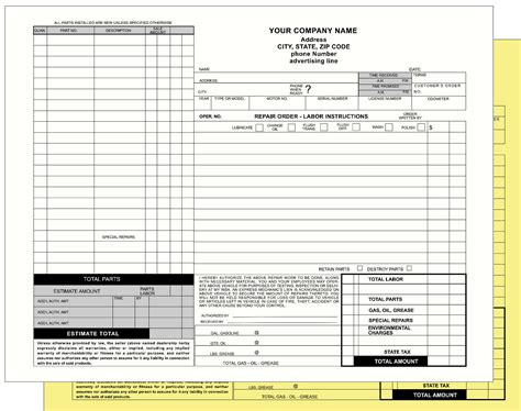 Customized Automotive Work Order Template