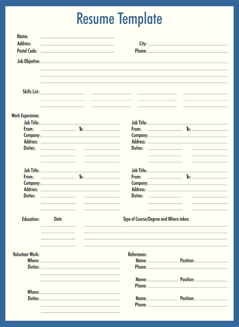 Customizing a printable blank resume template