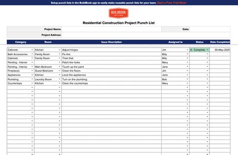 Customizing Construction Punch List Excel Template