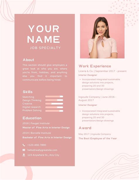 Customizing Pink Resume Template