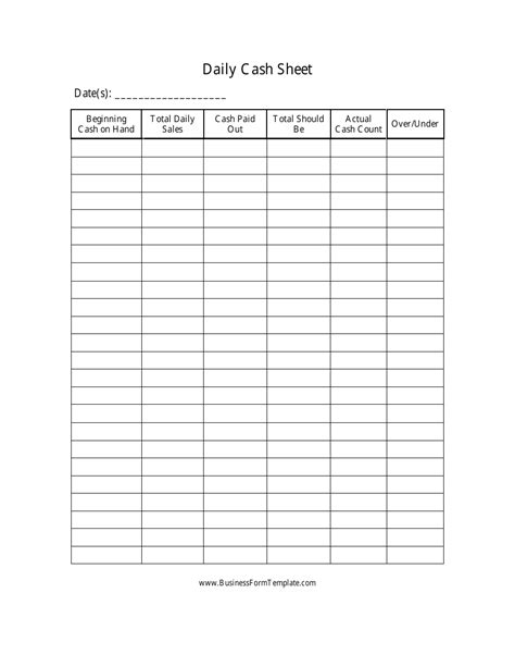 Daily Cash Count Sheet Excel Template for Restaurants