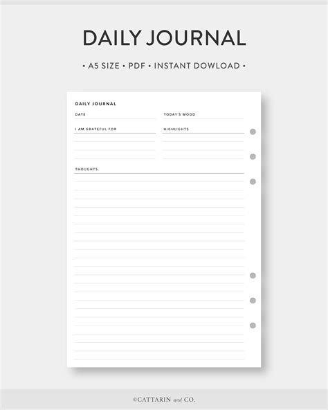 Daily Journal Template for Reflection