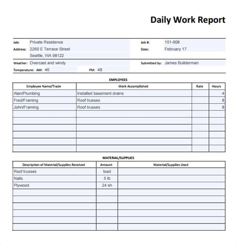 Daily report structure example