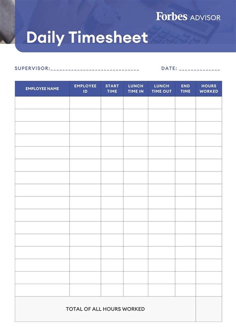 Daily Timesheet Template Example