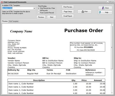 Database Template for Purchase Orders