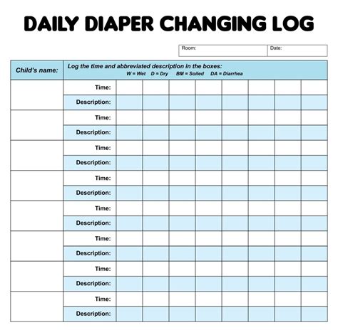 Daycare Diaper Change Log Sheet