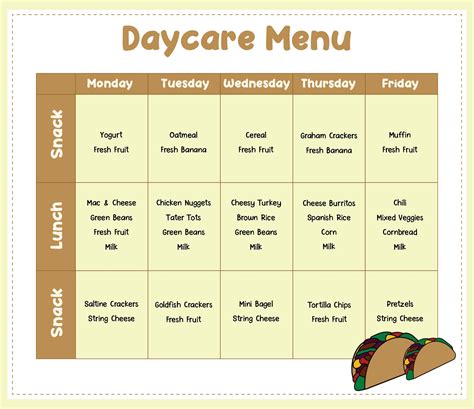 Daycare Food Menu