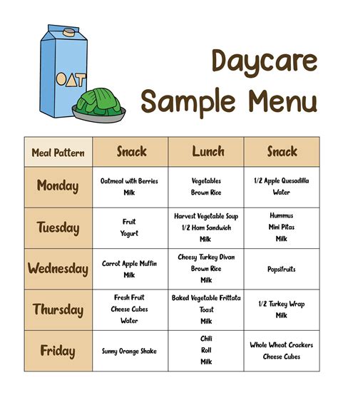 Daycare Menu Template Example