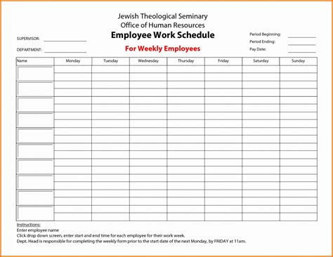 Daycare Staff Schedule Template