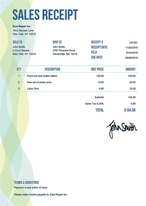 Debit sales receipt