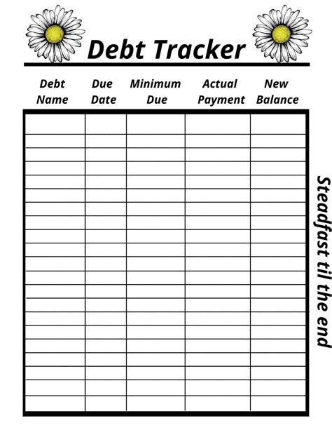 Debt Payoff Tracker Printable Example