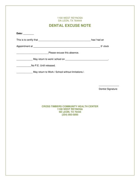 Dentist note for employee records