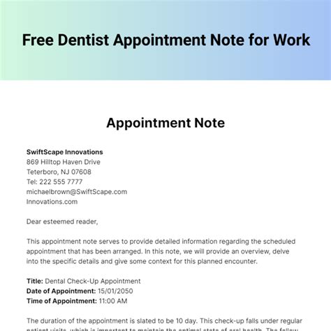 Dentist note for work verification