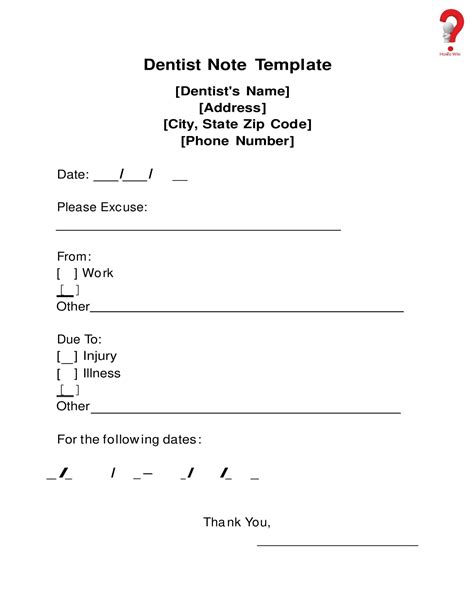 Dentist note template