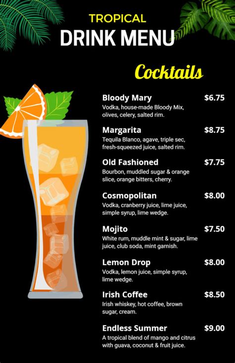 Tips for designing an effective drinks menu