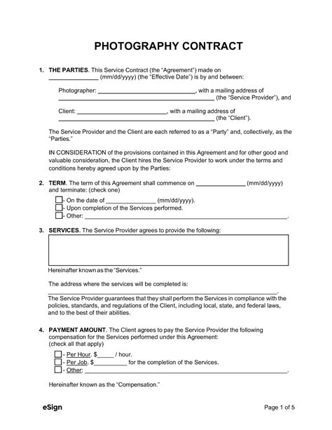 Detailed photography contract template