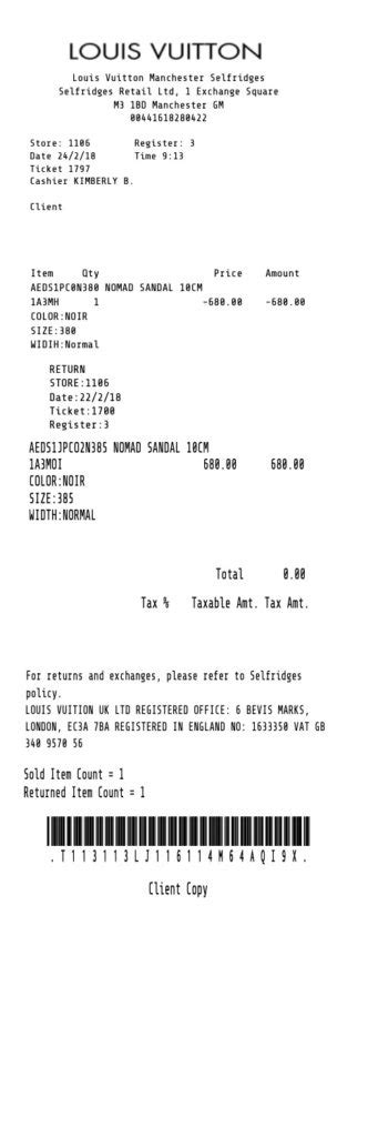 Digital LV Receipt