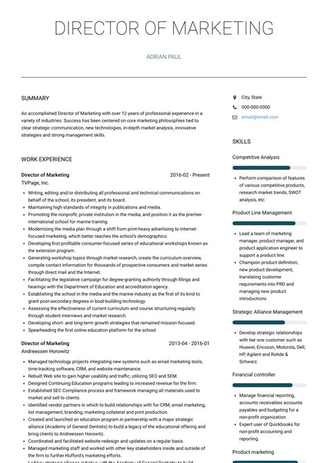 Director of Marketing Resume Template