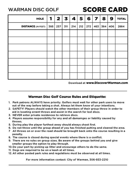 Disc Golf Scorecard Template Samples