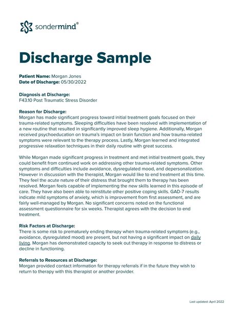 Discharge note template