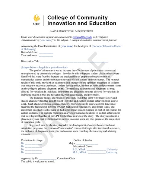 Dissertation Announcement Template