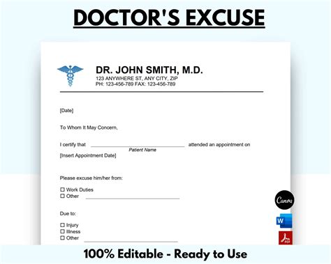 Doctor Excuse Letter Template for Formal Communication