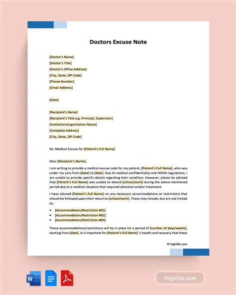 Doctor Excuse Note Template for Legitimate Use